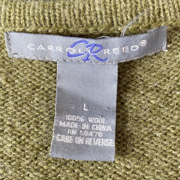 Vintage Carroll Reed Large Green Button Front Wool Cardigan w/ Yarn Pom Details. - Picture 5 of 6